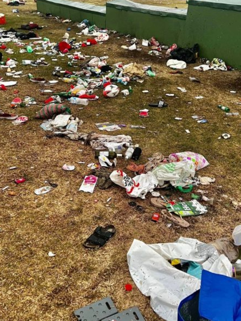 The parkside was littered with rubbish and possessions the following morning. Picture: Facebook