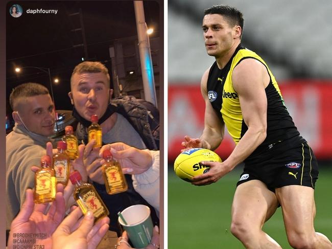 The image of Dion Prestia circulating around social media. Pictures: Instagram and Getty.