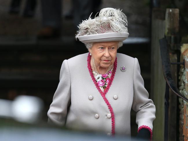 Queen Elizabeth II leaves after attending Christmas Day Church service at Church of St Mary Magdalene on the Sandringham estate. Picture: Getty