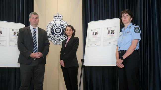 Police Minister Mark Ryan, Detective Acting Superintendent Sonia Smith and Deputy Commissioner Tracy Linford have announced a $1m reward for the arrest of Rajwinder Singh. Picture: Peter Carruthers