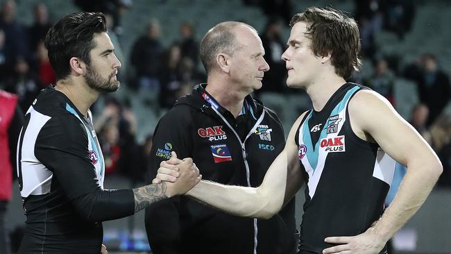 There is plenty of speculation on the future of Port Adelaide stars Chad Wingard left and Jared Polec. Picture Sarah Reed