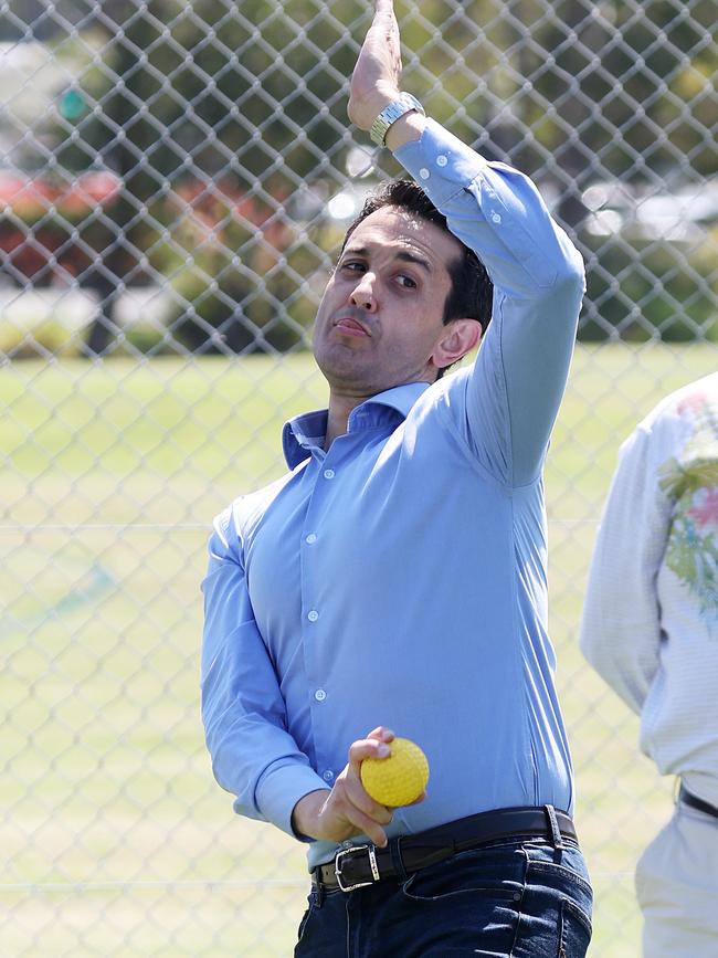 Leader of the Opposition David Crisafulli visits the Redlands Tigers Cricket Club. Picture: Liam Kidston.