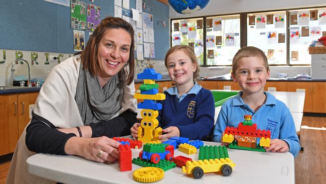 Renae McDonald with reception students Evie and Sebastian at Redeemer Lutheran School, Nuriootpa. Picture: Tom Huntley