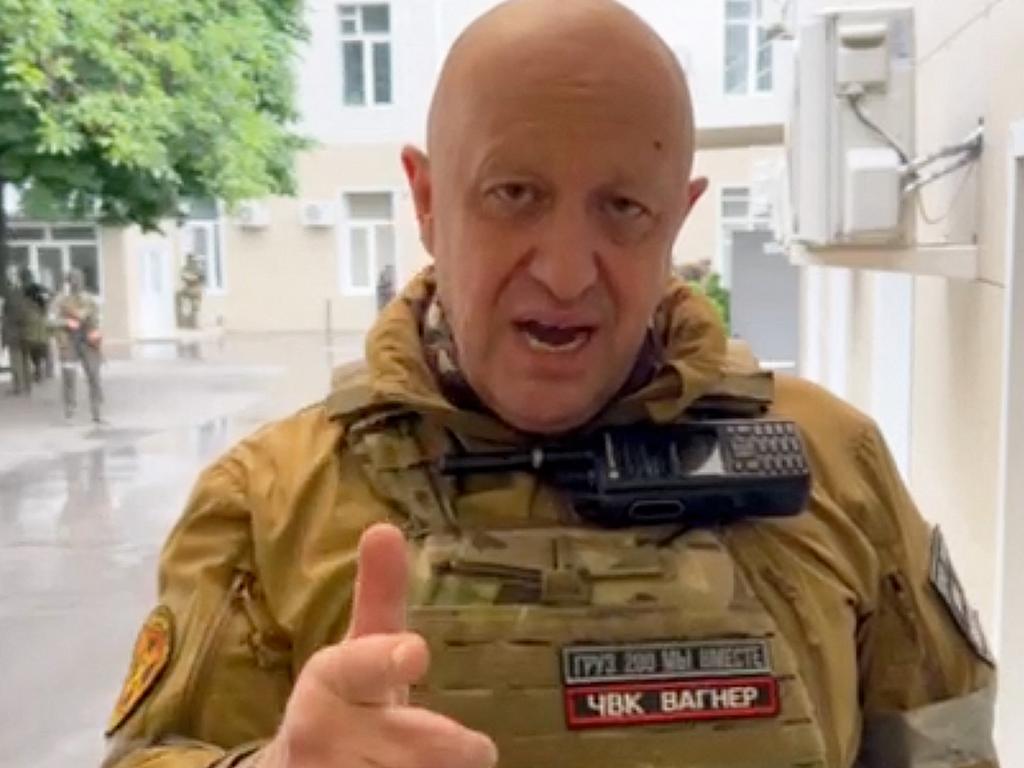 Yevgeny Prigozhin speaking inside the headquarters of the Russian southern military district in the city of Rostov-on-Don. Picture: Handout / TELEGRAM/ @concordgroup_official / AFP