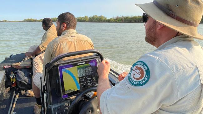 Rangers run patrols for dead crocs on the Normal River. Picture: DES