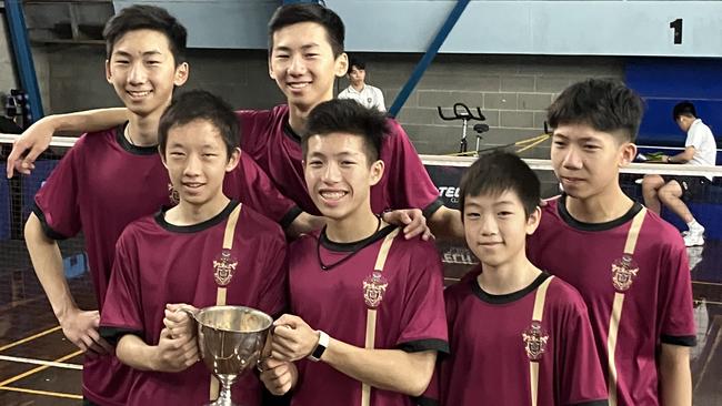 Haileybury’s winning badminton team. From L-R, Kevin Dai, Mike Gao, Arvin Jiao, Evan Rusli, Jason Gao, Erik Rusli. Picture: Supplied.