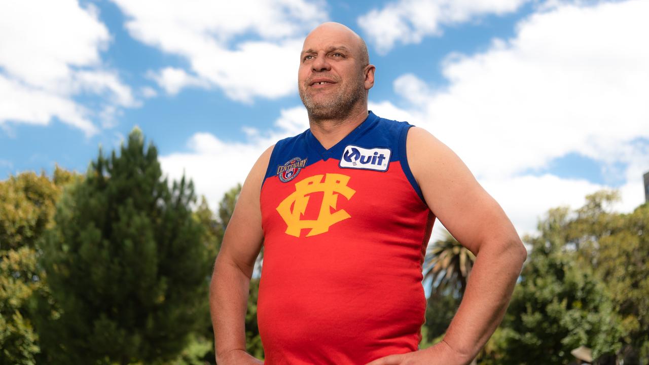 Four-club player Martin Pike in his old Fitzroy jumper. Picture: Jason Edwards