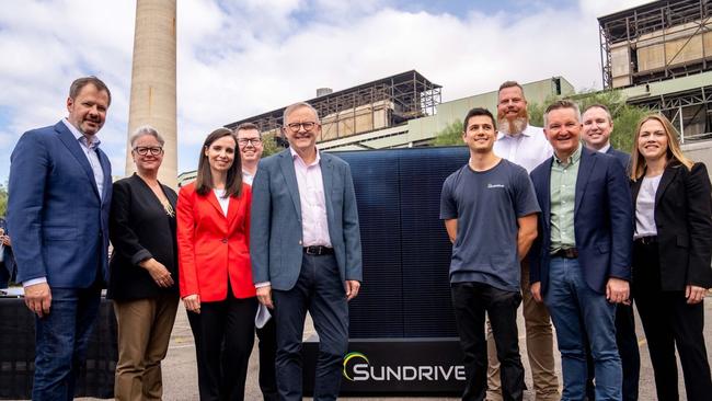 Anthony Albanese, with Chris Bowen and Ed Husic, last Thursday announced a $1bn investment in the Solar Sunshot program at the former Liddell coal-fired power station in the NSW Hunter region. Picture: X