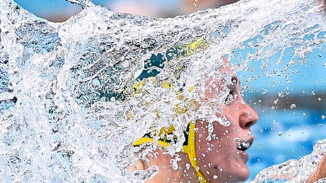 Tokyo , Japan - 24 July 2021; Hannah Buckling of Australia in action against Emma Wright of Canada during the Women's Preliminary Round Group A match between Canada and Australia at the Tatsumi Water Polo Centre during the 2020 Tokyo Summer Olympic Games in Tokyo, Japan. (Photo By Ramsey Cardy/Sportsfile via Getty Images)