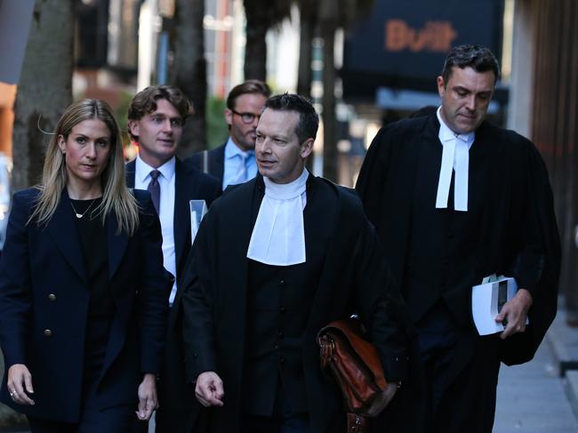 Network Ten’s lawyers Dr Matthew Collins and Marlia Saunders arriving at the Federal Court in Sydney for the Lehrmann hearing on Tuesday. Picture: Gaye Gerard