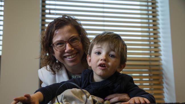 Social Services Minister, Amanda Rishworth – pictured with her son – will start consultations with business to assess the best steps for paid parental leave. Picture: NCA NewsWire / Andrew Taylor