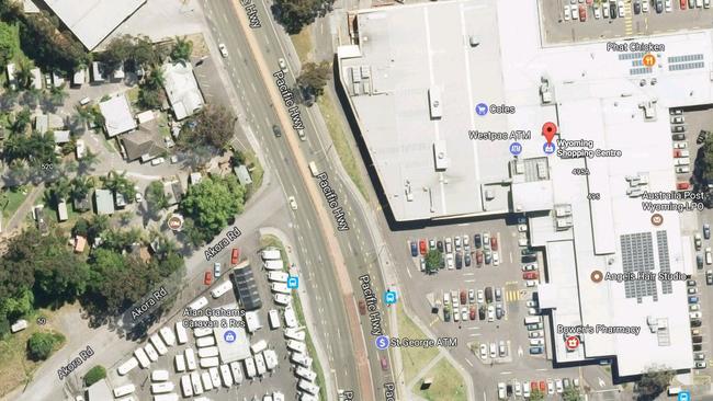 The man was found unconscious on the footpath outside Wyoming Shopping Centre. Picture: Google