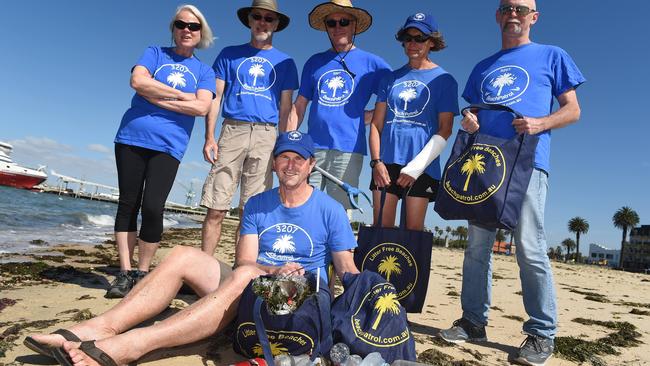 Port Melbourne Beach Patrol members Gloria Reed, Luke Simpkin, Bruce Leslie, Ramona Headifen, Matt Bolden and Ross Headifen. Picture: Chris Eastman