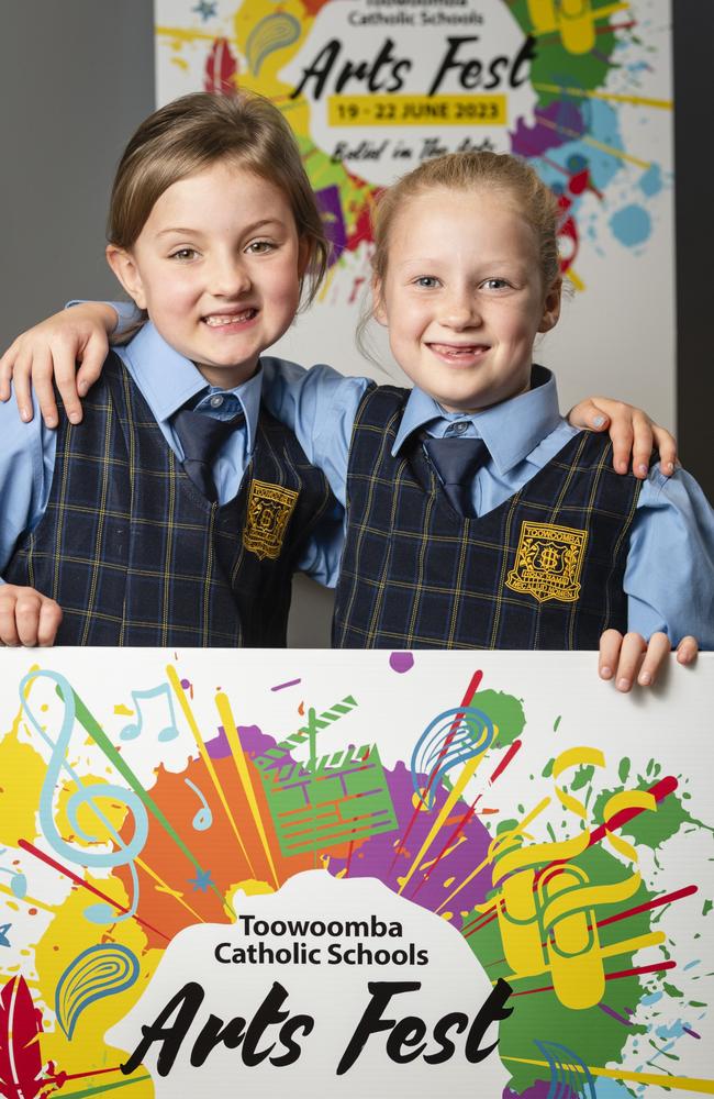 Holy Name Primary School students Sophie Knight (left) and Lettie Codd will feature in the Toowoomba Catholic Schools Arts Fest. Picture: Kevin Farmer