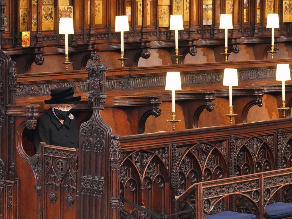 Queen Elizabeth was seated alone inside the chapel. Picture: Jonathan Brady – WPA Pool/Getty Images