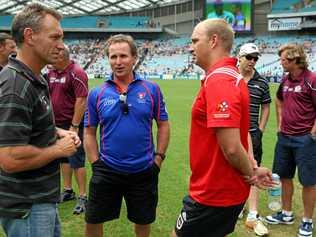 NRL - Fan Day at ANZ Stadium . NRL coaches ( L to R ) Neil Henry , Brian Smith , Nathan Brown, Matthew Elliott and Des HAsler Pic;Gregg Porteous. Picture: PORTEOUS GREGG