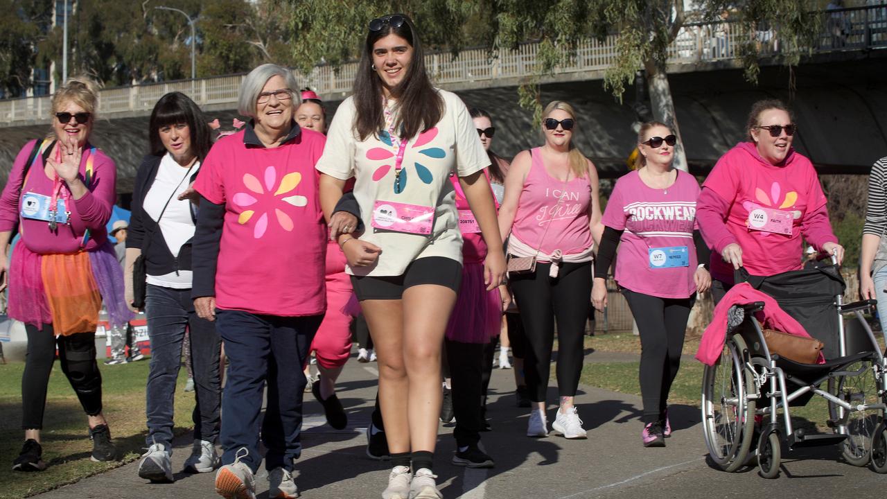 Chelsea Regan, 19, of Colonel Light Gardens and her grandmother, Lorraine Wirth of Pasadena, front centre, have both known the scourge on life that is cancer. Picture: Dean Martin