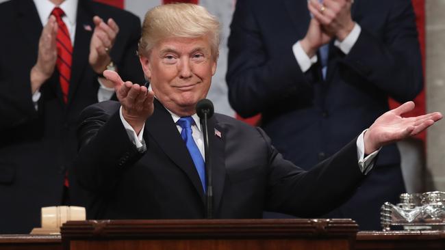 Trump couldn’t help but grandstand a little as he addressed Congress. (Pic: Win McNamee)