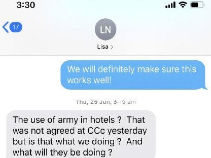 A text exchange between Lisa Neville and Andrew Crisp.