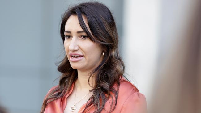 Maria Buci, 30, leaves court after Cameron Bardak was found guilty of attempted murder. Picture: Steve Pohlner