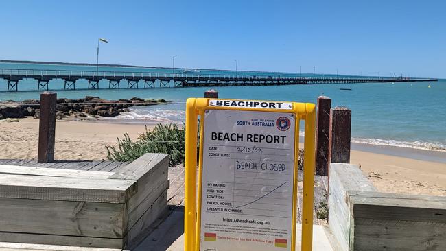 Beachport Beach was closed after the shark attack. Picture: Beachport Surf Life Saving Club .