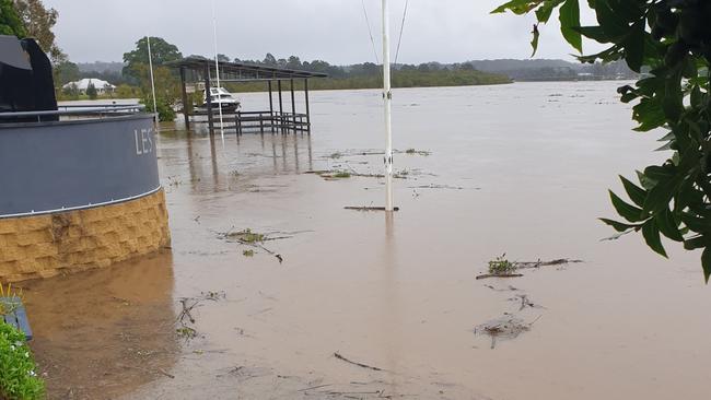 Further north the riverside town of Macksville in the Nambucca Valley is being hit by flooding. Picture: Facebook/ Ruth Flarrety.