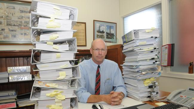 Bob Fredman with all the paper work down on the Traveston Crossing Dam.