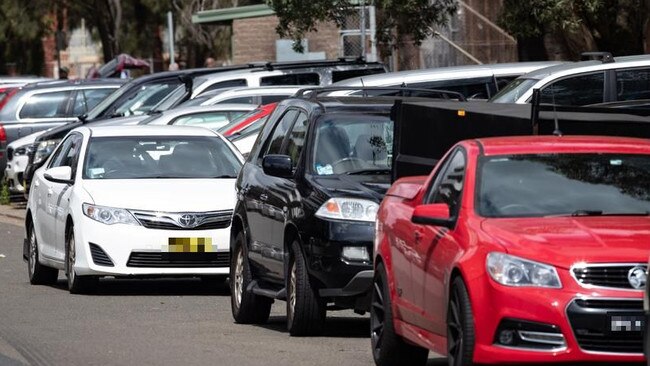 Queuing rideshare drivers on Levey St, Wolli Creek. Picture: AAP/Julian Andrews