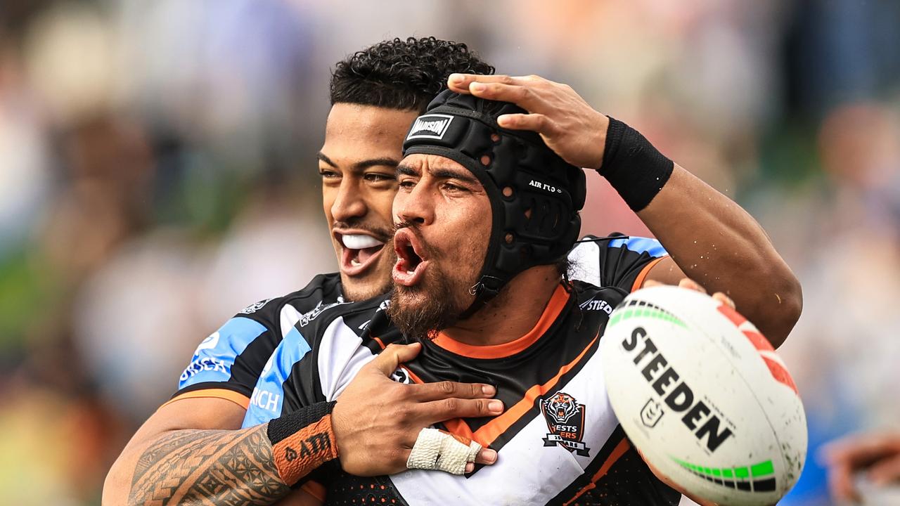 Isaiah Papali'i proved hard to stop, as the wounded Tigers refused to give up. Picture: Getty Images