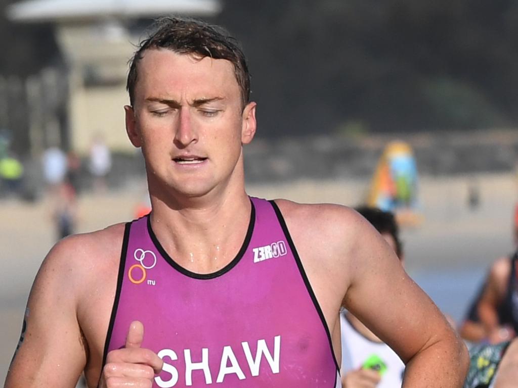 2019 Noosa Triathlon.Ben Shaw and Lachie Neill leave the swim leg.Photo Warren Lynam / Sunshine Coast Daily