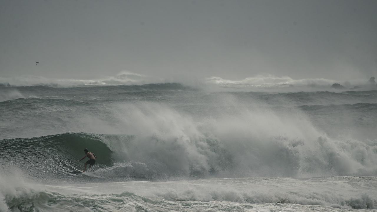 Powerful swells have been recorded at Byron Bay on the northern NSW coast. Picture: NewsWire/Glenn Campbell