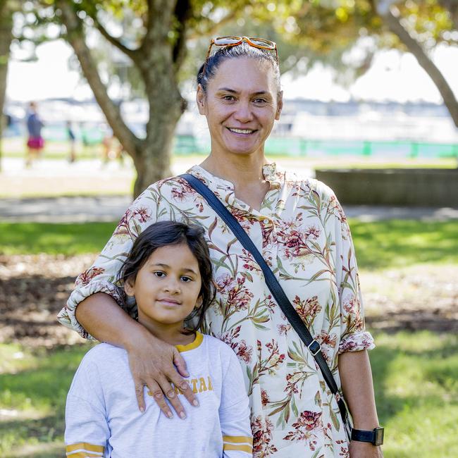 Faces of the Gold Coast at Paradise Point. Cherier Collisen with Ngatihine Collisen, 7. Picture: Jerad Williams