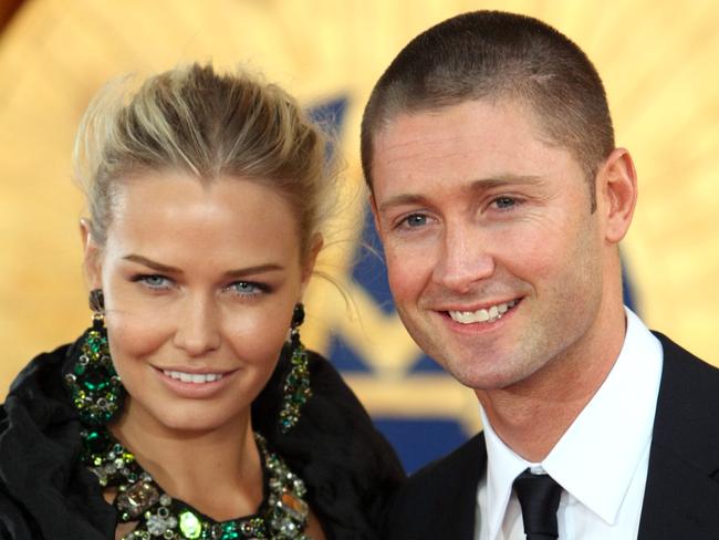 Michael Clarke and partner Lara Bingle arrive for the Allan Border Medal presentation at Crown in Melbourne.