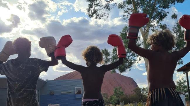 The Arrernte Community Boxing Academy visited Mutitjulu to give boxing lessons to locals. Picture: Arrernte Community Boxing Academy.