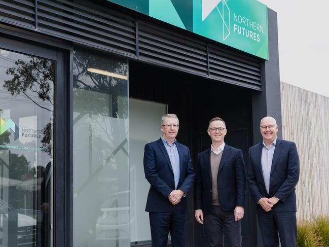 Northern Futures Board Chair Rob Birch, Northern Futures CEO Andrew Palmer and Meli CEO Grant Boyd. Picture: Supplied