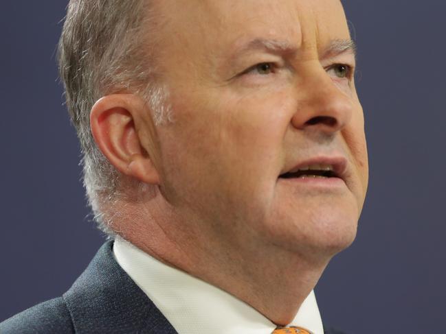 SYDNEY, AUSTRALIA - NewsWire Photos APRIL 01, 2021 -  Federal Opposition leader Anthony Albanese addressing the media from the Commonwealth Parliament Offices in Sydney.Picture: NCA NewsWire / Christian Gilles