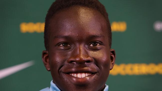 Garang Kuol was all smiles after being named in the Socceroos squad.