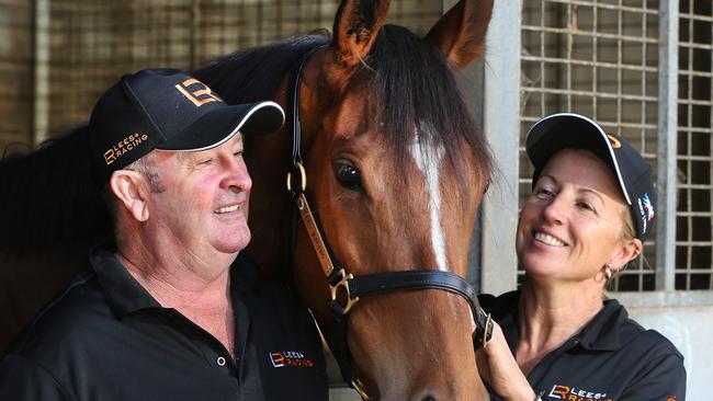 Mel Eggleston and Mandy Jupp with Kris Lees' Face Like Thunder at their Bundall stables. Picture Glenn Hampson