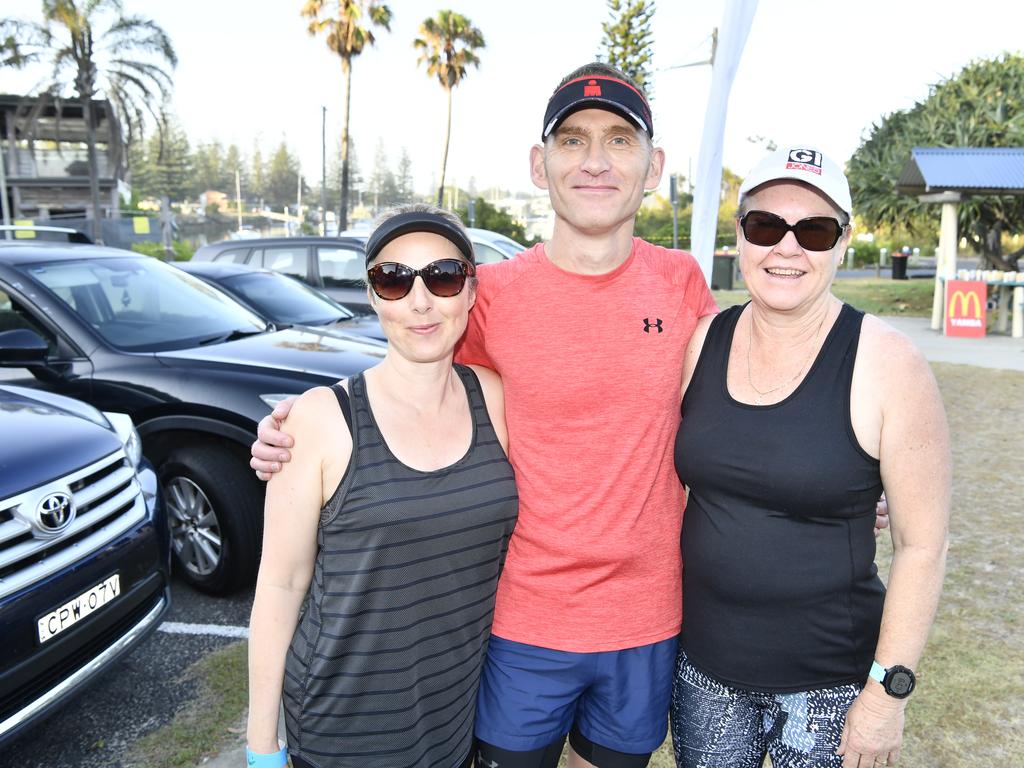 Jackie and David Craddock with Debbie Cohen of Port Macquarie get ready for the Yamba Triathlon Fun Run