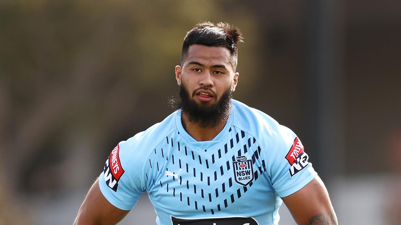 SYDNEY, AUSTRALIA – JUNE 02: Payne Haas of the Blues runs during a New South Wales Blues State of Origin squad training session at Ignite HQ Centre of Excellence on June 02, 2022 in Sydney, Australia. (Photo by Mark Metcalfe/Getty Images)