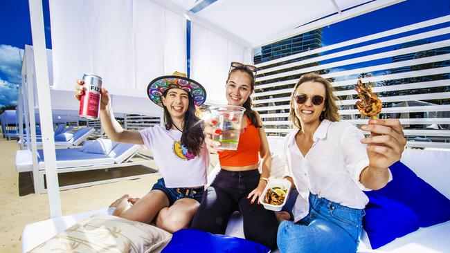 Maddison Chambers, Hannah Bemrose and Jaimmi McGregor at the Kurrawa Beach Club on the Gold Coast. Picture: NIGEL HALLETT