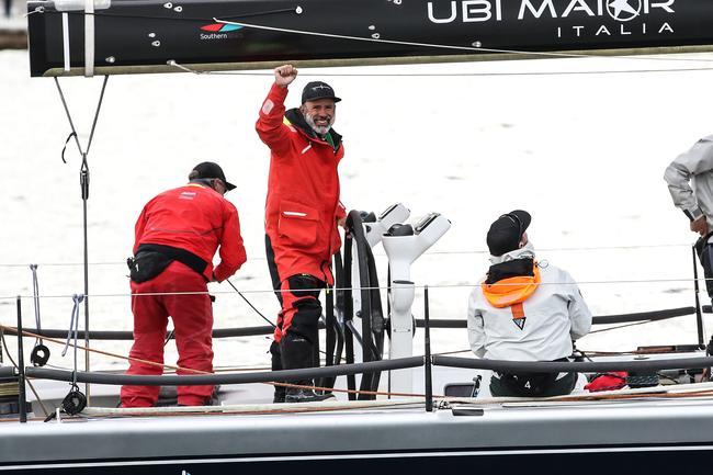 Alive skipper Duncan Hine as Alive claims line honours in the 2020 Launceston to Hobart yacht race. Picture: Zak Simmonds