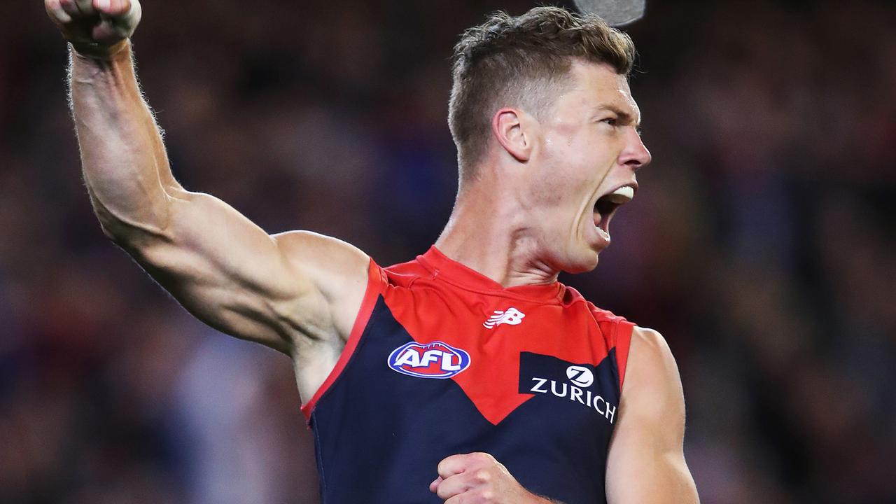 Jake Melksham celebrates a goal in last year’s finals series. Picture: Phil Hillyard