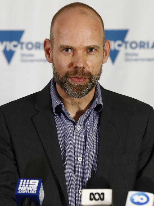 Victorian Covid-19 Commander, Jeroen Weimar speaks to the media during the daily press conference in Melbourne. Picture: Getty