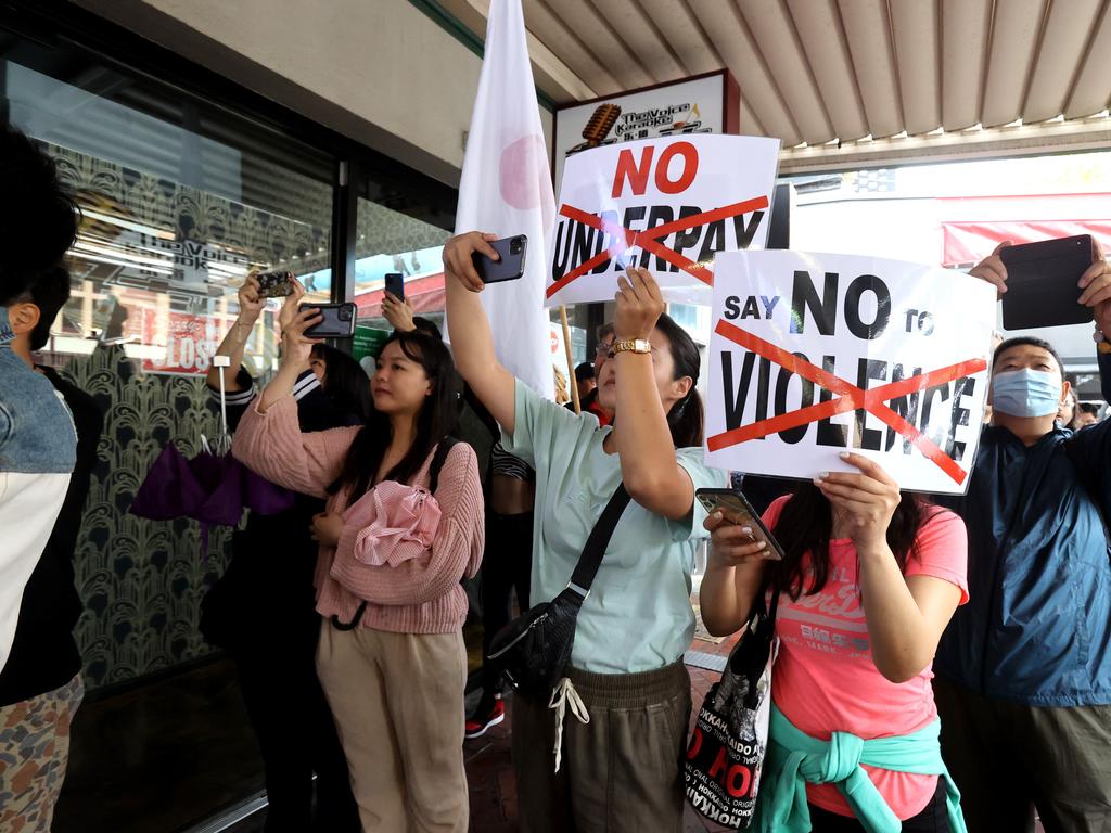 Dozens of protesters attended the event on February 4, 2021. Picture: NCA NewsWire / Kelly Barnes