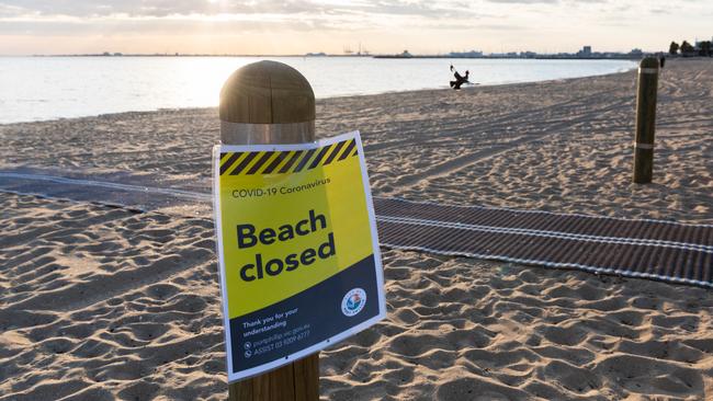 St Kilda Beach in Melbourne has been closed in an effort to reduce mass gatherings. Picture: Getty Images.