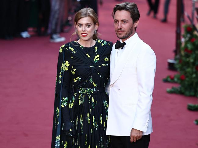 Britain's Princess Beatrice of York and her husband Edoardo Mapelli Mozzi pose upon arrival to attend the "Vogue World: London" event at the Theatre Royal Drury Lane in central London on the eve of London Fashion Week on September 14, 2023. (Photo by HENRY NICHOLLS / AFP)