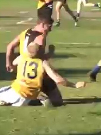 Still from footage of an incident which resulted in Broadview player Jesse White receiving a three-game suspension. Picture: Supplied.