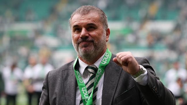 Ange Postecoglou celebrates the emotional win.