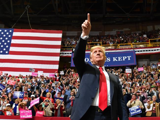 US President Donald Trump arrives for a campaign rally at McKenzie Arena, in Chattanooga, Tennessee. Picture:  AFP